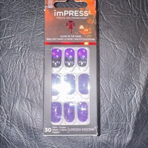 imPRESS Purple and Black Glitter Press-On Nails, NEW
